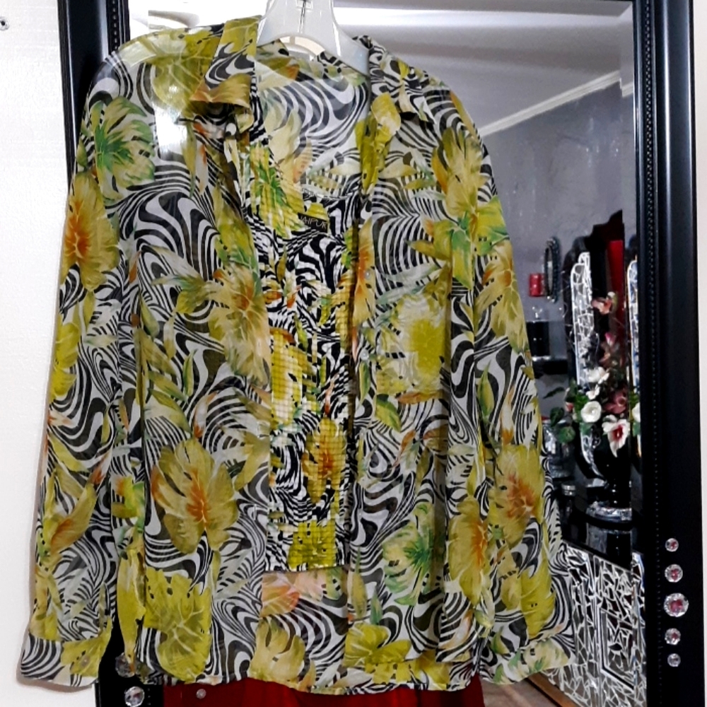 Blouse shell with sheer long sleeve cover …